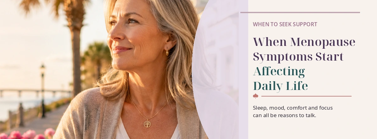 Woman considering support for menopause symptoms in the Charleston Lowcountry