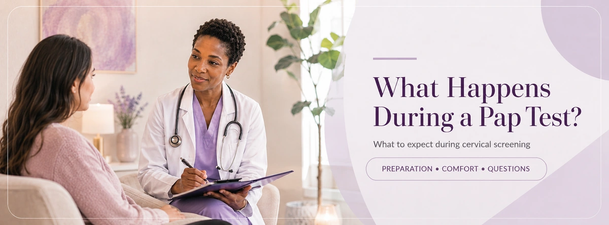 Female patient discussing Pap testing and cervical screening with a medical professional